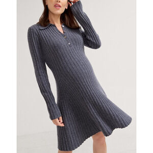 Hatch 'The Addie' Grey Wool Polo Sweater Dress Size 1
